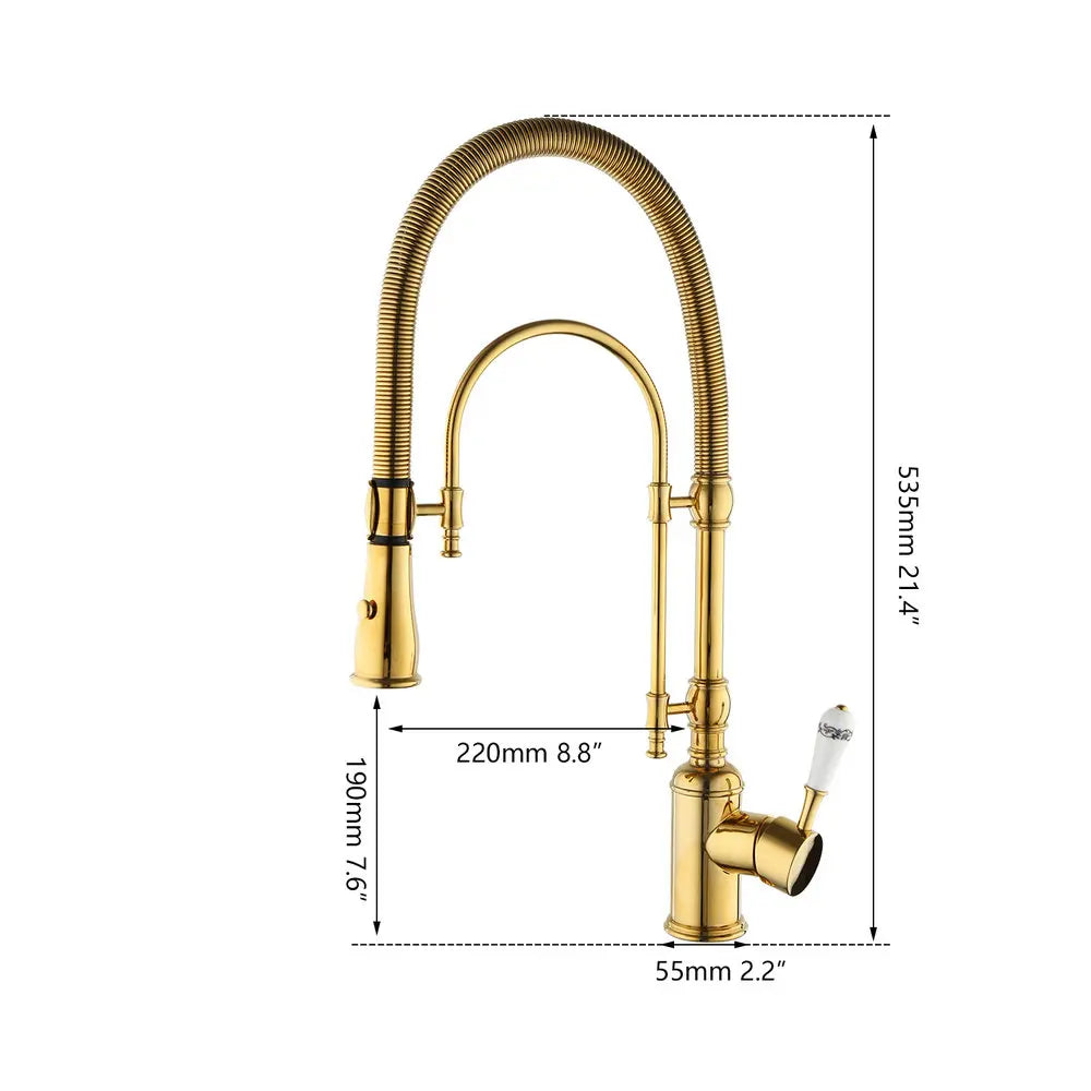 Grifo mezclador giratorio para lavabo de cocina DecorBites™ dorado con resorte extraíble