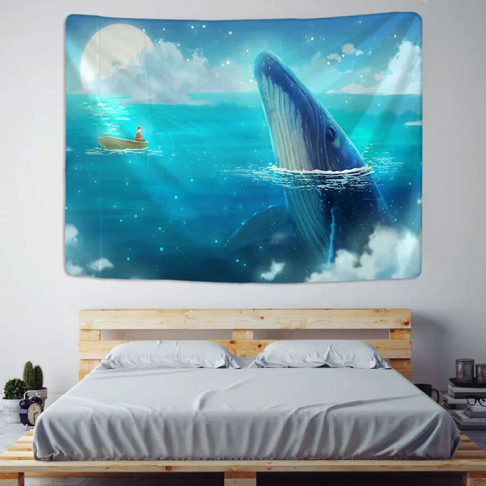 Decobites Ocean Whale Mandala Tapestry Beach Picnic Mat Home Decor