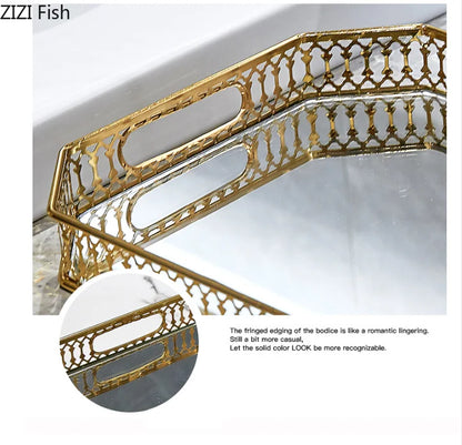 DecorBites™ Elegant Gold Mirror Glass Storage Tray for Jewelry and Small Items