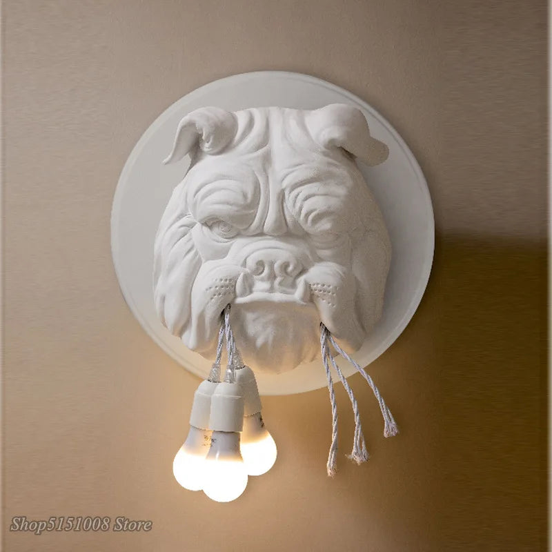 DecorBites™ Bulldog Resin Wall Lamp: Nordic Animal LED Wall Sconce for Living Room, Bedroom, Study