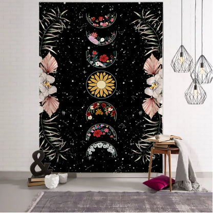 Moon Phase Flower Tarot Tapestry Wall Hanging by Decobites - Psychedelic Hippie Home Decor