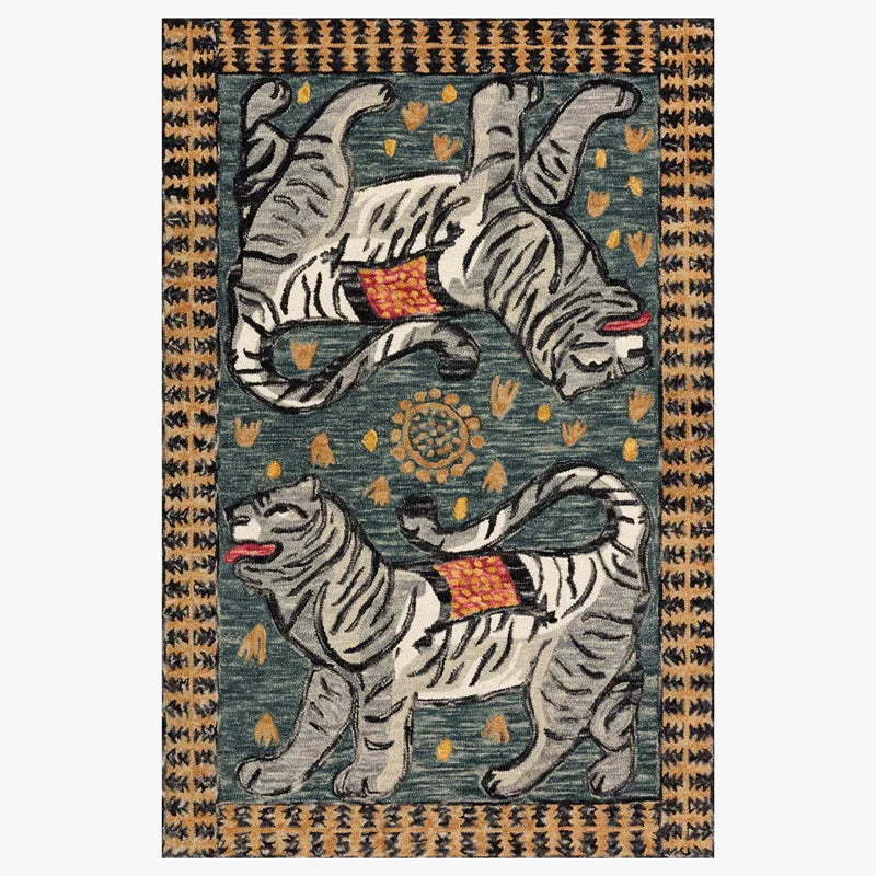 DecorBites™ Double Tiger Bohemian Moroccan Rug Retro Decor for Living Room