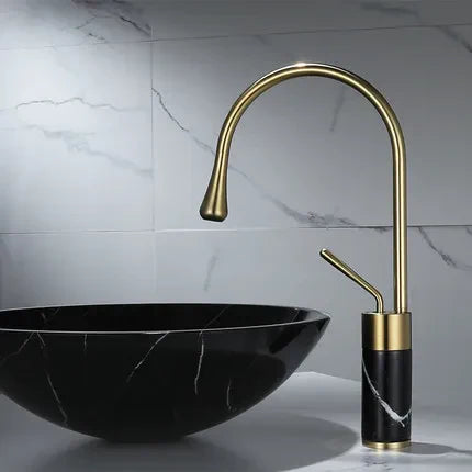 DecorBites™ Brushed Gold Brass & Marble Bathroom Sink Faucet
