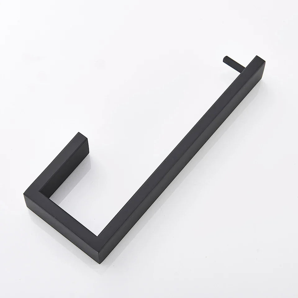 مجموعة أدوات الحمام السوداء من DecorBites™: خطاف رداء، قضيب مناشف، رف، حامل مناديل، منظم فرشاة أسنان