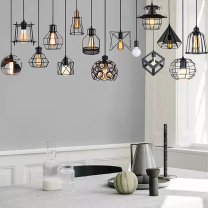 DecorBites™ Industrial Nordic Cage Pendant Light, Black Iron Retro Loft Hanging Lamp