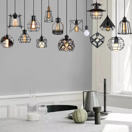 DecorBites™ Industrial Nordic Cage Pendant Light, Black Iron Retro Loft Hanging Lamp