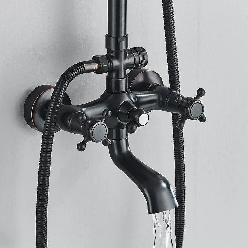DecorBites™ Black Brass Rainfall Shower Mixer Faucet Set with 8" Showerhead and Handshower