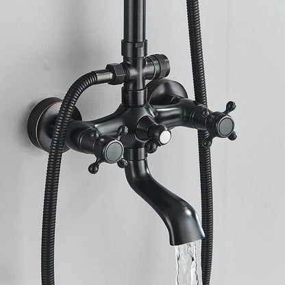 DecorBites™ Black Brass Rainfall Shower Mixer Faucet Set with 8" Showerhead and Handshower