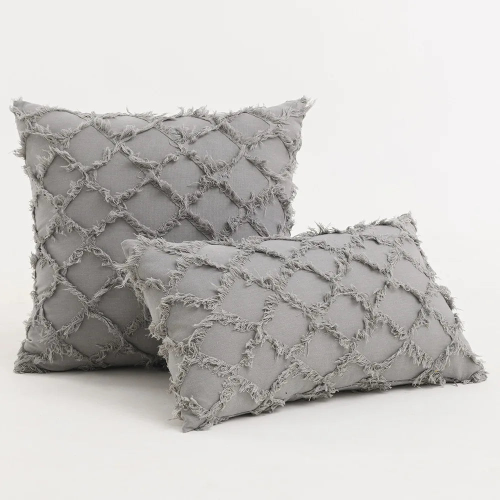 غطاء وسادة منسوج قطني بتصميم بوهو أسود من DecorBites™ لديكور غرفة النوم والسرير