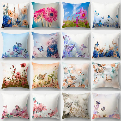 DecorBites™ Butterfly Flower Pillow Case: Colorful Animal Landscape Sofa Cushion Cover