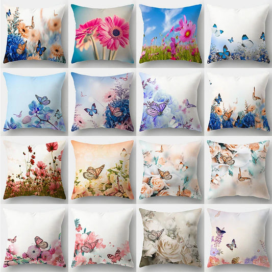 DecorBites™ Butterfly Flower Pillow Case: Colorful Animal Landscape Sofa Cushion Cover