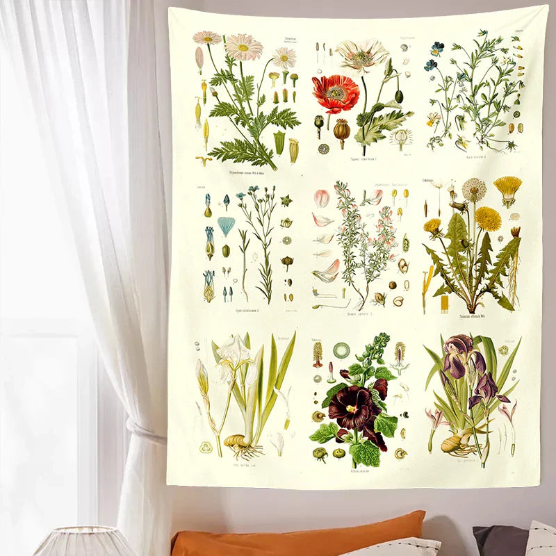 Decobites Wildflower Garden Tapestry Wall Hanging: Vintage Floral Art Tapestries for Colorful Home Decor