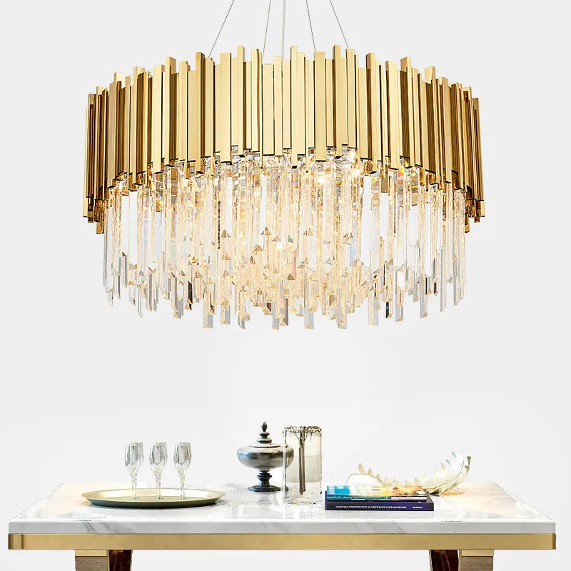 DecorBites™ Crystal LED Chandelier: Adjustable Metal Hanging Lamp for Living Room, Dining, Bedroom