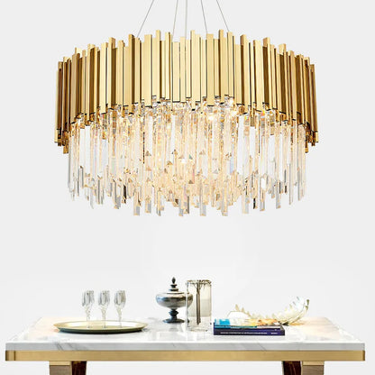 DecorBites™ Crystal LED Chandelier: Adjustable Metal Hanging Lamp for Living Room, Dining, Bedroom
