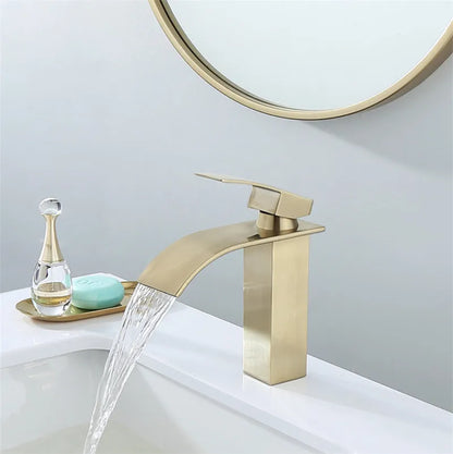 DecorBites™ Brushed Gold Basin Faucet: Solid Brass Single Handle Mixer Tap, Deck Mounted.