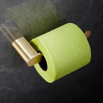 DecorBites™ Brass Bath Hardware Set: Shelf, Towel Rack, Paper & Toilet Brush Holder in Brushed Gold