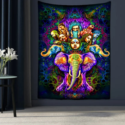 Psychedelic Fluorescent Portrait Tapestry by Decobites for Bohemian Home Decor