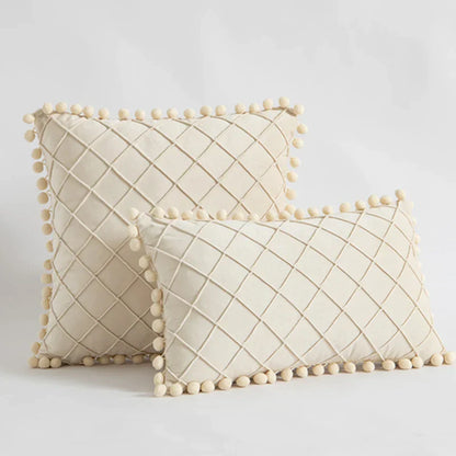 DecorBites™ Corduroy Striped Pompom Pillowcase for Bedroom Sofa Living Room