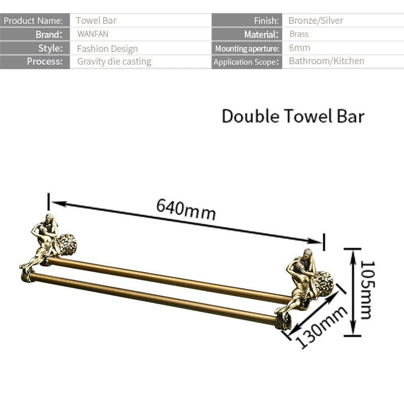DecorBites™ Double Towel Bars: Gold/Silver Bathroom Towel Rack Holder, Wall Mounted Brass