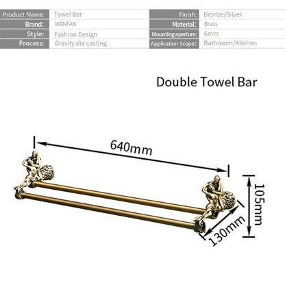 DecorBites™ Double Towel Bars: Gold/Silver Bathroom Towel Rack Holder, Wall Mounted Brass
