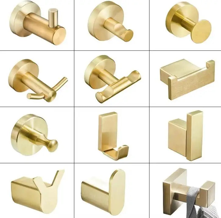 DecorBites™ Brushed Gold Stainless Steel Robe Hook Wall Mounted Bathroom Hardware Hanger