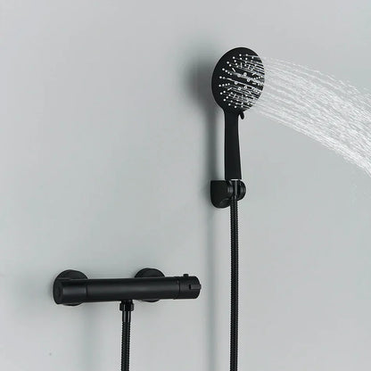 طقم دش ترموستاتي من ديكوربايتس™ باللونين الأسود والكروم مع حامل حائط - إكسسوارات الحمام