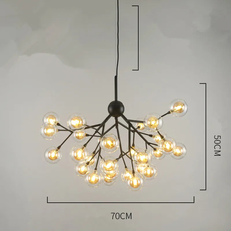 DecorBites™ Heracleum Firefly Glass Ball Chandelier: Gold Luxury Lighting for Dining Kitchen Staircase