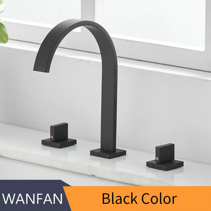 DecorBites™ Black Brass Deck Mounted Bathroom Sink Faucet Double Handle Hot/Cold Tap