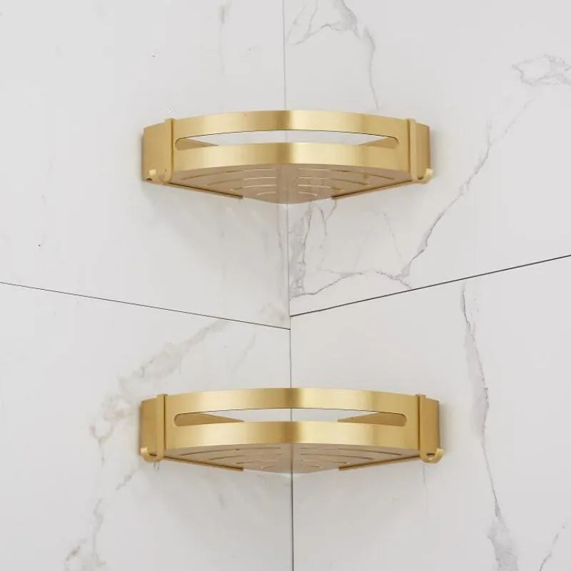 رف دش من الألومنيوم من DecorBites™ باللون الذهبي المصقول، مثبت على الحائط، رف زاوية للحمام