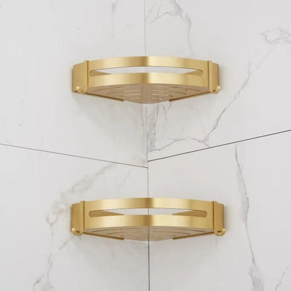 رف دش من الألومنيوم من DecorBites™ باللون الذهبي المصقول، مثبت على الحائط، رف زاوية للحمام