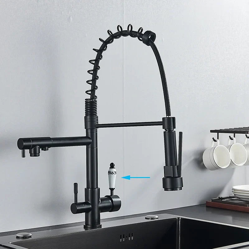 Grifo Filtro de Agua de Cocina Decorbites™: Mezclador de Tres Picos, Rotación de 360°, Función de Purificación de Agua