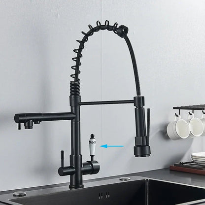Grifo Filtro de Agua de Cocina Decorbites™: Mezclador de Tres Picos, Rotación de 360°, Función de Purificación de Agua