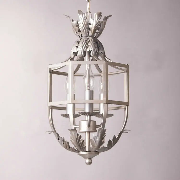 DecorBites™ Grey/Gold Metal Cage Chandelier: Russian-Inspired, 3-Light Lustre for Nursery, Kitchen, Dining