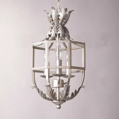 DecorBites™ Grey/Gold Metal Cage Chandelier: Russian-Inspired, 3-Light Lustre for Nursery, Kitchen, Dining