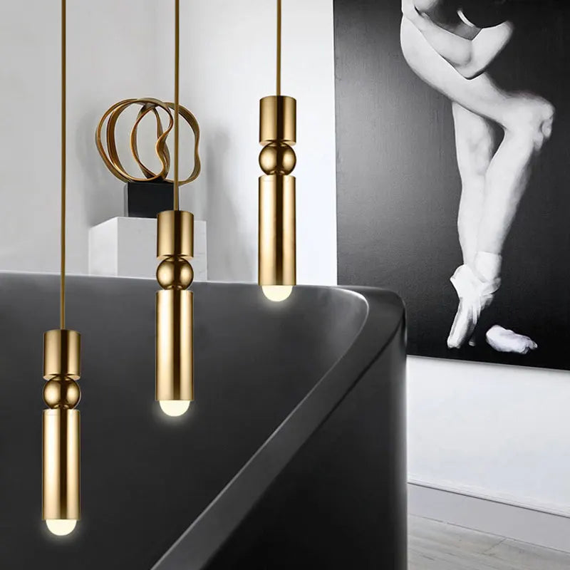 DecorBites™ Goldene Zylinderrohr-LED-Pendelleuchte – Modernes nordisches Design