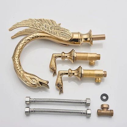 DecorBites™ Golden Swan Basin Faucet Double Handle Hot Cold Mixer Tap for Bathroom