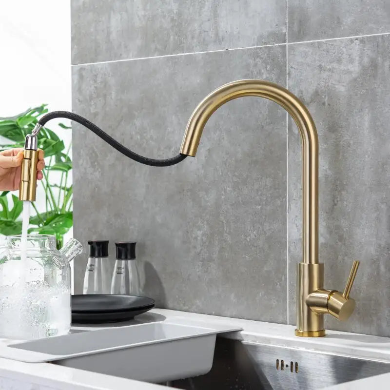 DecorBites™ Brushed Gold Pull Out Kitchen Faucet - SUS 304 Stainless Steel