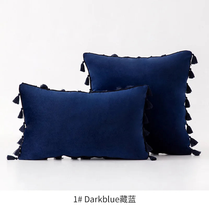 DecorBites™ Fringed Tassel Velvet Pillowcase 50x50cm/30x50cm in Popular Light Colors