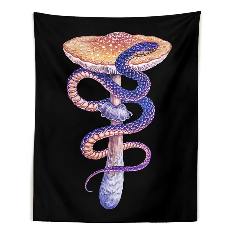 Decobites Mushroom Snake Chart Tapestry: Colorful Aesthetic Wall Hanging for Home Decor