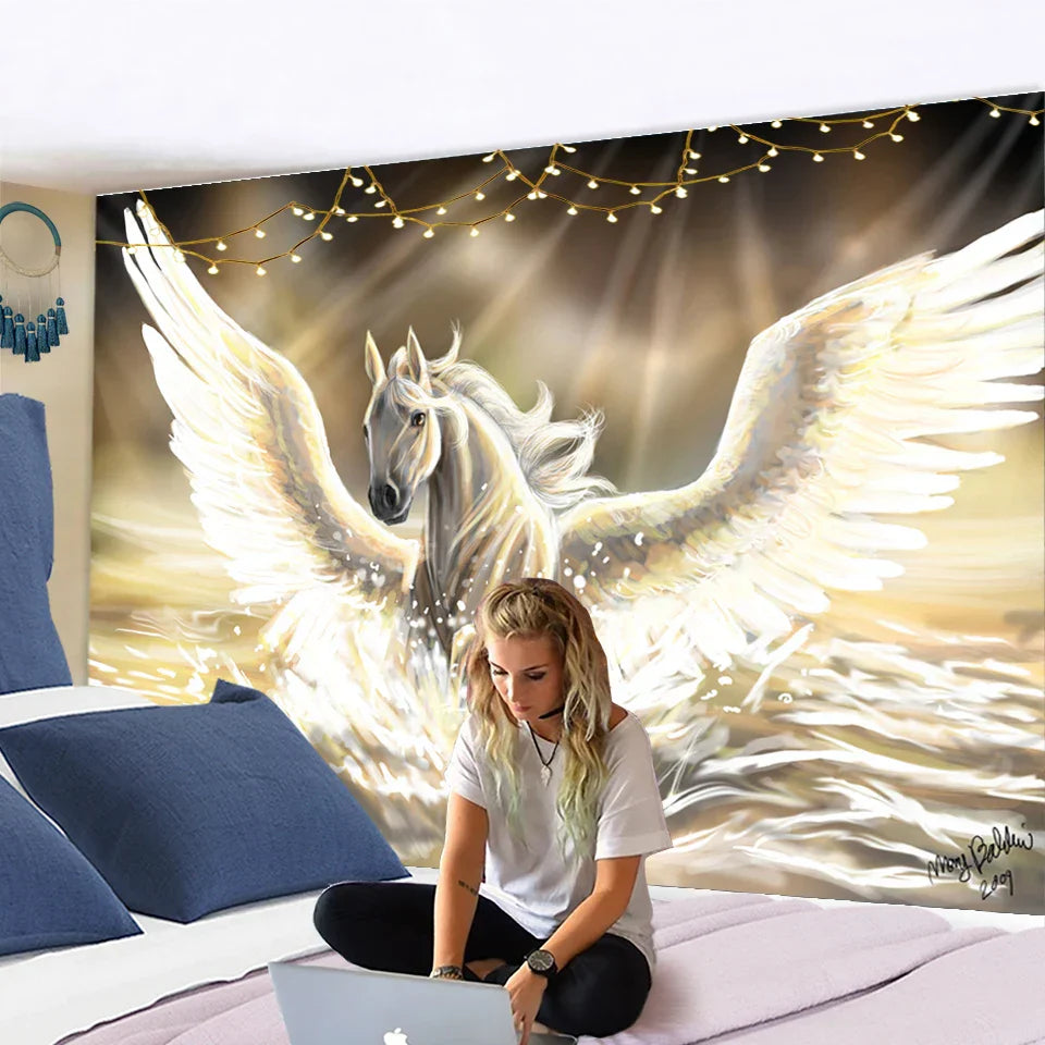 Decobites Pegasus Hippie Wall Tapestry | Flying Horse Wall Hanging for Home Decor