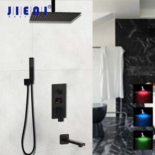 DecorBites™ Black Digital Shower Faucet, Matte Black Finish, Thermostatic Temperature Display
