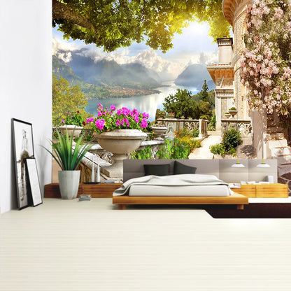 Tapiz DecorBites™ con paisaje de plantas verdes | Tapiz bohemio para pared en City Castle Hill