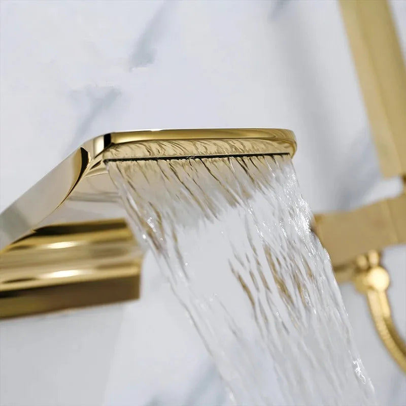 DecorBites™ Gold Bathtub Shower Faucet Set with Handheld Waterfall & Mixer Tap