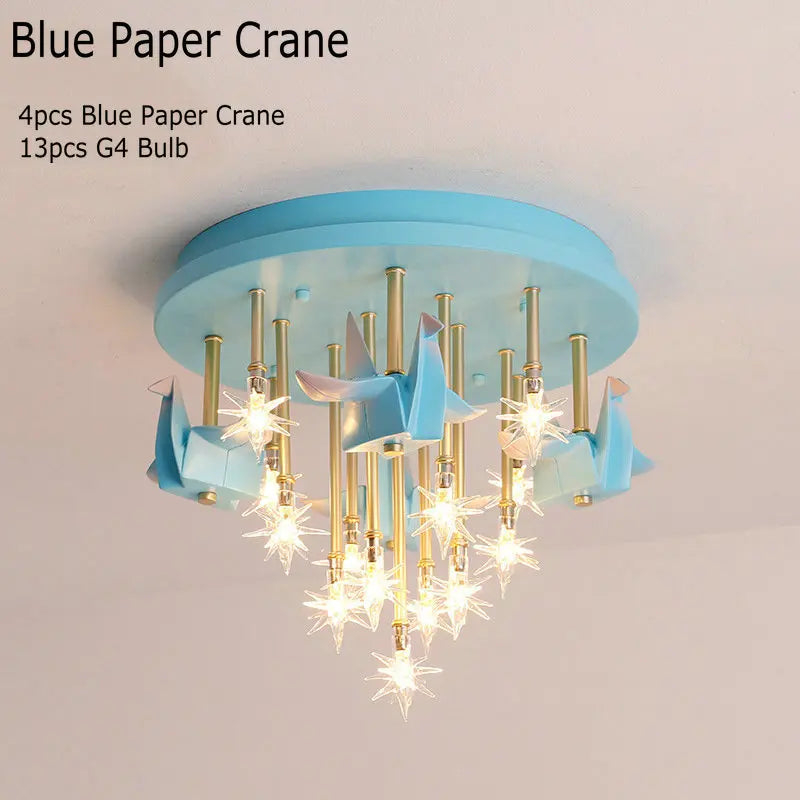 Lámpara de techo de grulla de papel de caballo de resina para niños Decorbites™ - Azul Rosa LED para dormitorio