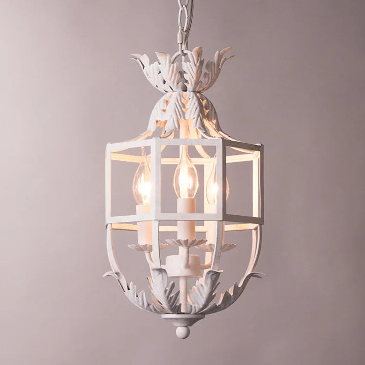DecorBites™ Grey/Gold Metal Cage Chandelier: Russian-Inspired, 3-Light Lustre for Nursery, Kitchen, Dining
