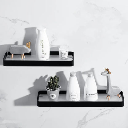 رف زاوية حمام زجاجي أسود من DecorBites™، رف مستحضرات تجميل من الألومنيوم لغرفة الاستحمام