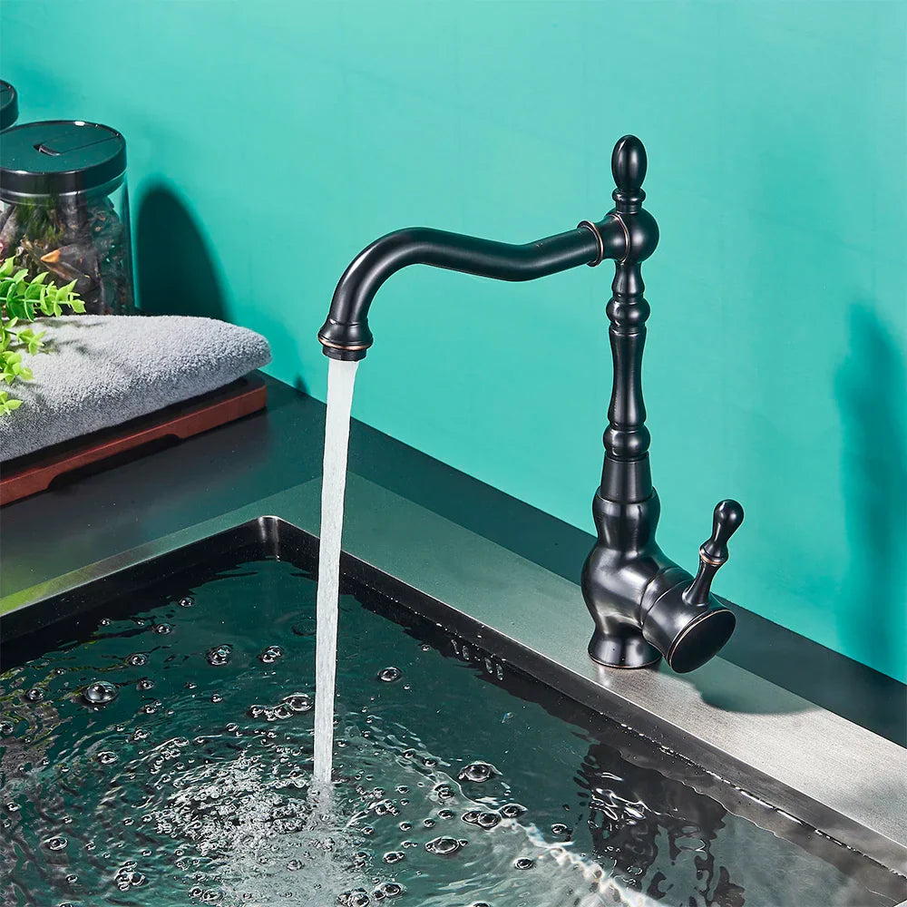 DecorBites™ Black Brass Faucet Single Handle 360 Rotate Basin Mixer Taps