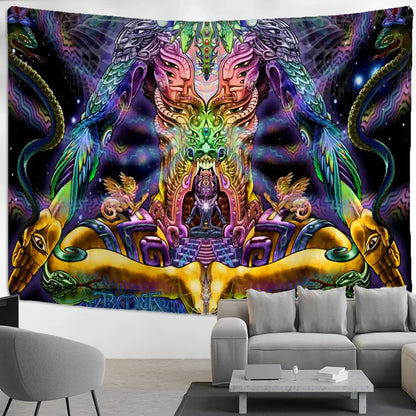 Psychedelic Human Face Wall Tapestry Fluorescent Hippie Art for Decobites Home Décor