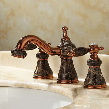 DecorBites™ Gold Brass Jade 3 Hole Widespread Basin Faucet with Double Handle