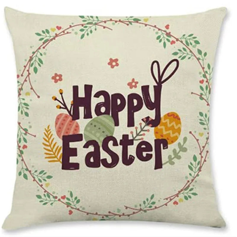 DecorBites™ Easter Rabbit Eggs Linen Pillowcase 45*45CM